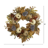 Thumbnail for 24” Fall Pumpkins, Pine Cones and Berries Artificial Wreath - The Fox Decor