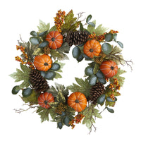 Thumbnail for 24” Pumpkins, Pine Cones and Berries Fall Artificial Wreath