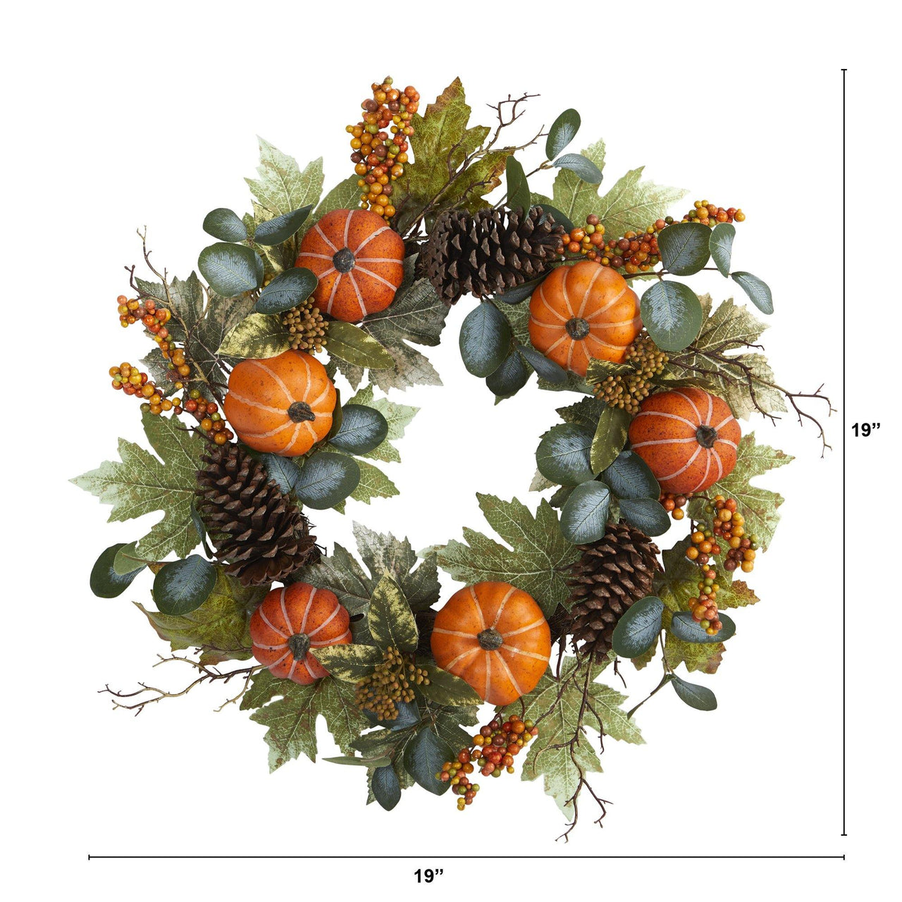24” Pumpkins, Pine Cones and Berries Fall Artificial Wreath - The Fox Decor