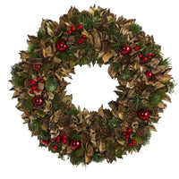 Thumbnail for 15” Holiday Artificial Wreath with Pine Cones and Ornaments