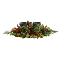 Thumbnail for 24” Flocked Artificial Christmas Double Candelabrum with 35 Multicolored Lights and Pine Cones