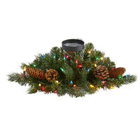 Thumbnail for 16” Flocked and Glittered Artificial Christmas Pine Candelabrum with 35 Multicolored Lights and Pine Cones