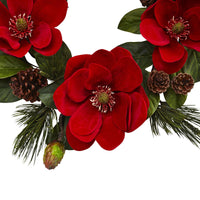 Thumbnail for 24” Red Magnolia & Pine Wreath - The Fox Decor