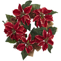 Thumbnail for 22” Poinsettia, Pine Cone & Burlap Wreath