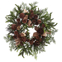 Thumbnail for 24” Pine & Pine Cone Wreath w/Burlap Bows