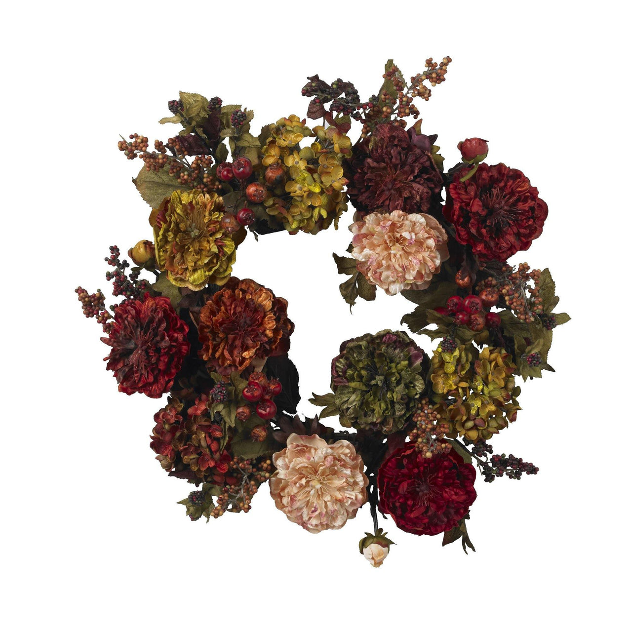 22" Autumn Hydrangea Peony Wreath - The Fox Decor