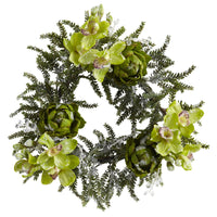Thumbnail for 22” Iced Cymbidium & Artichoke Wreath