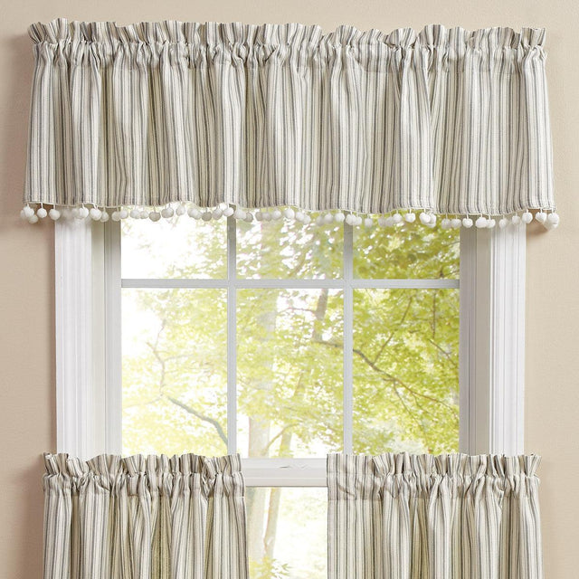 Ticking With Ball Fringe Valance - 72x14 Park Designs - The Fox Decor