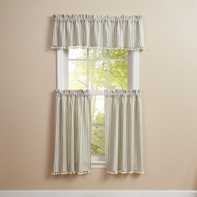 Ticking With Ball Fringe Valance - 72x14 Park Designs - The Fox Decor