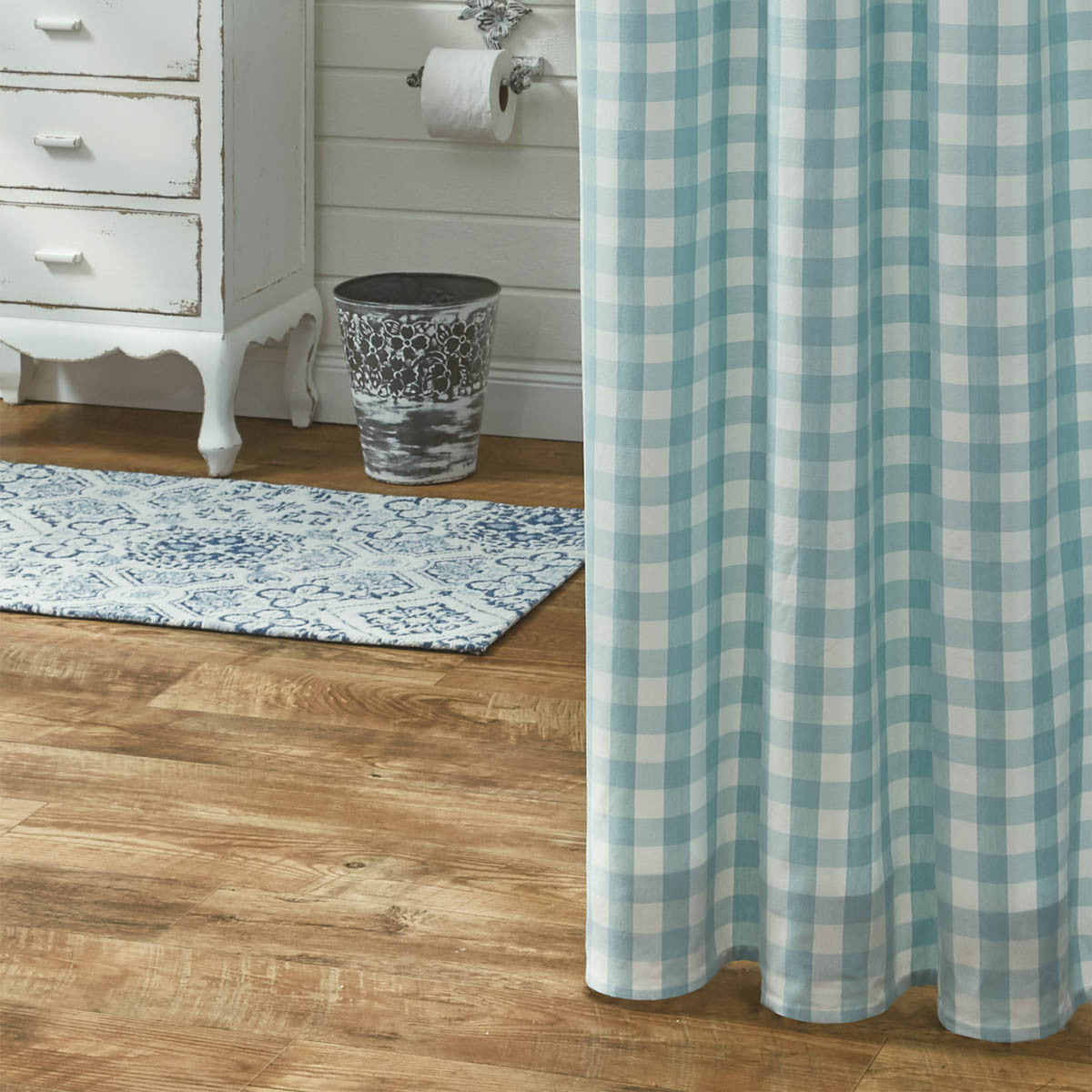 Gingham Check Shower Curtain - Aqua 72