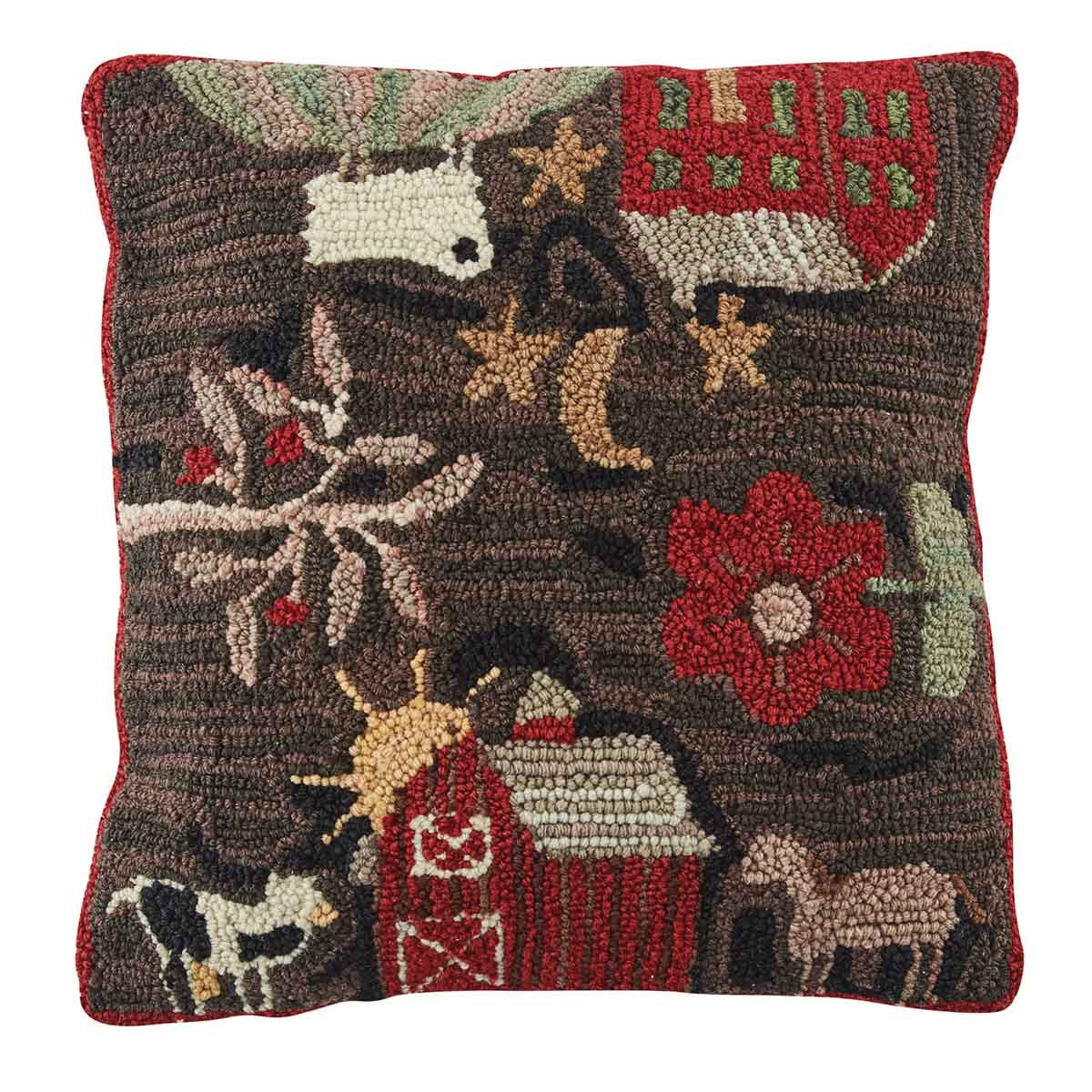 Farm Life Hooked Pillow Set Polyester Fill 18"x18" - Park Designs - The Fox Decor
