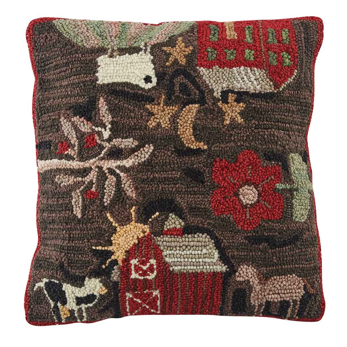 Farm Life Hooked Pillow Set Down Feather Fill 18"x18" - Park Designs