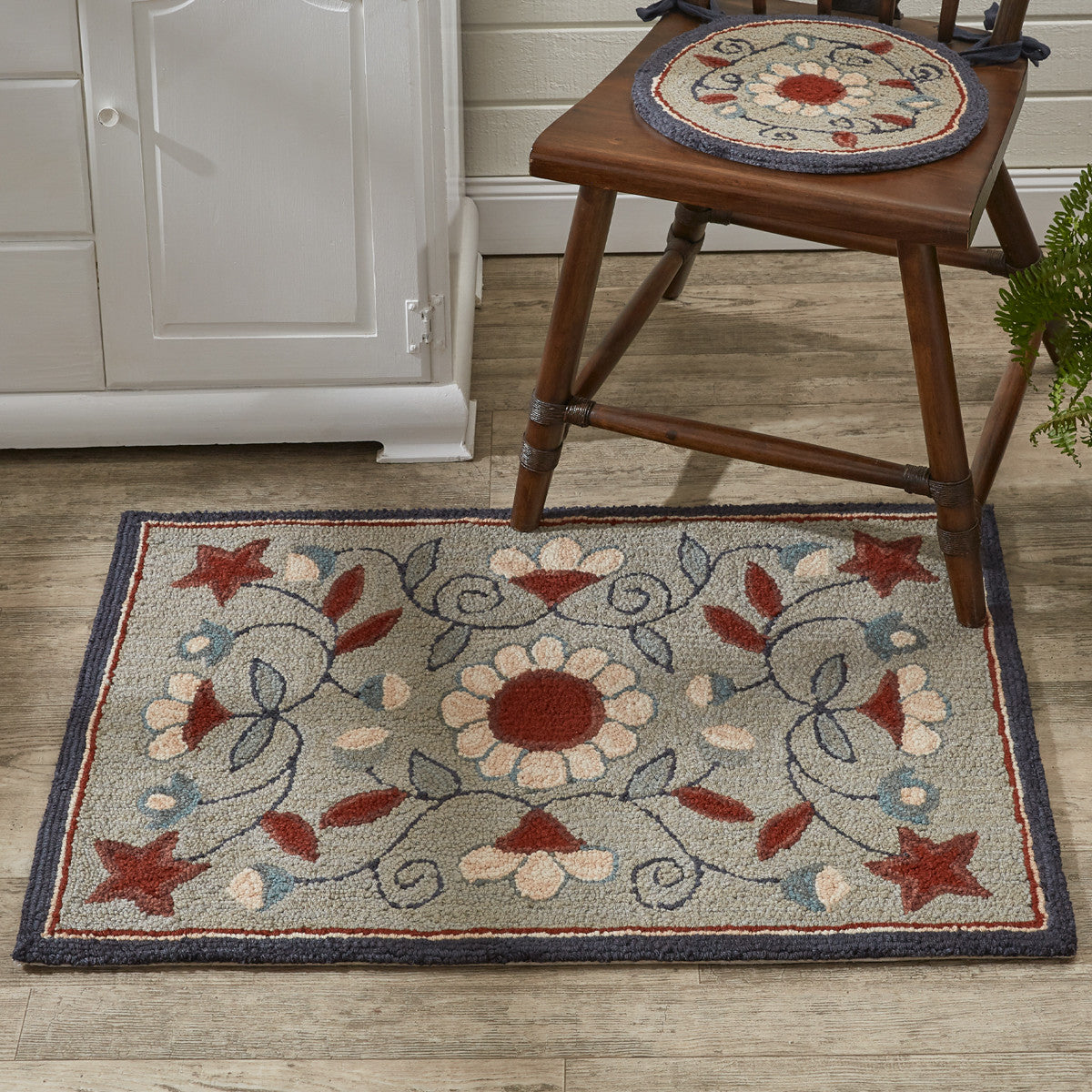 Gray Floral Hooked Rugs - Park Designs