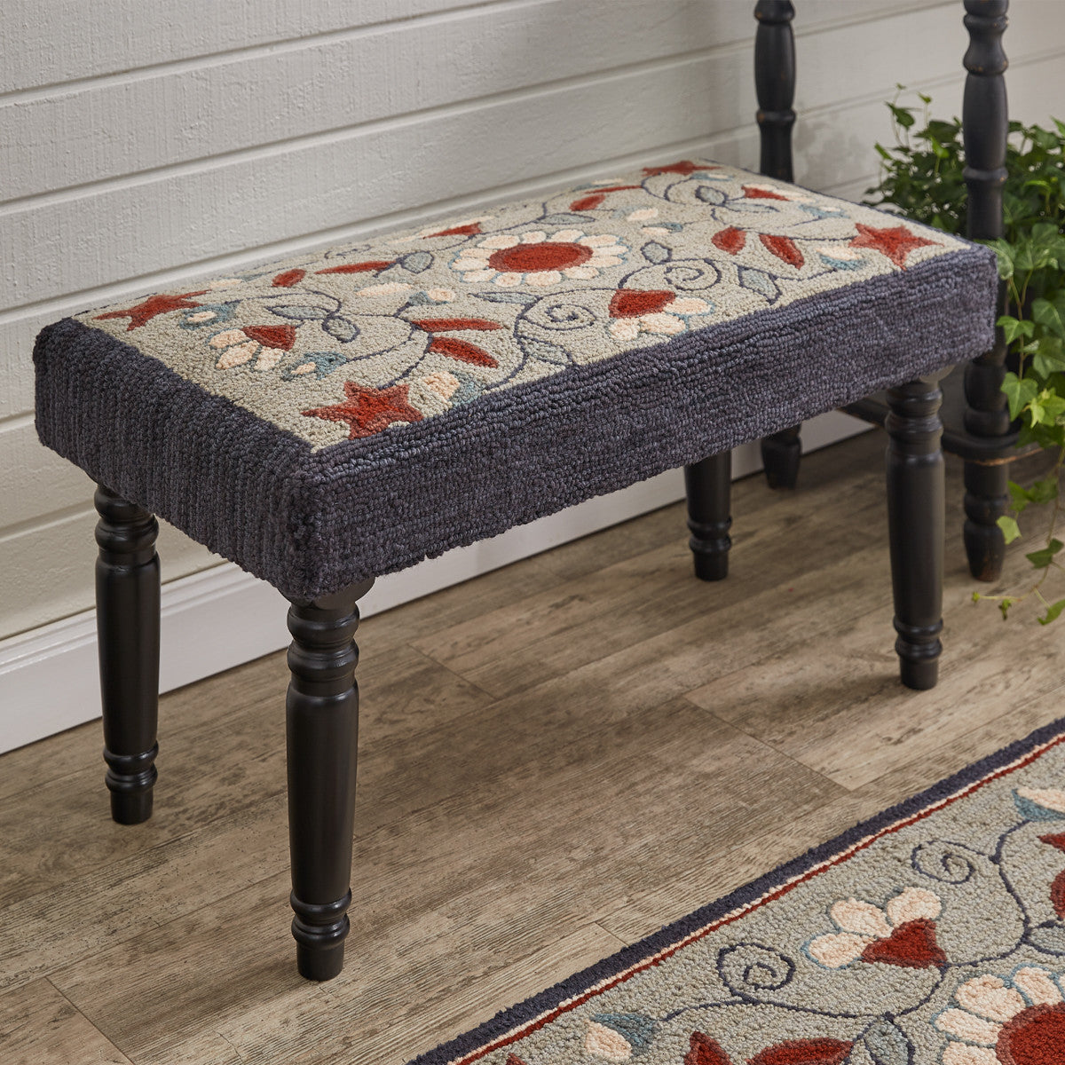 Gray Floral Hooked Bench Park Designs