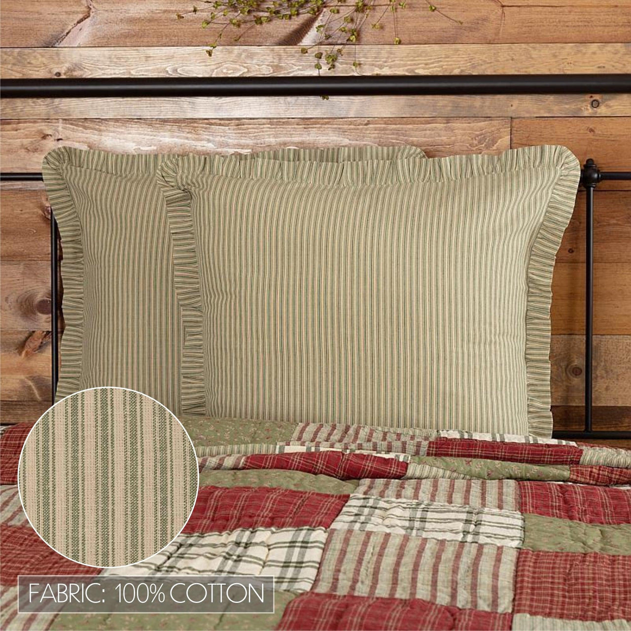 Prairie Winds Green Ticking Stripe Euro Sham 26x26 VHC Brands - The Fox Decor