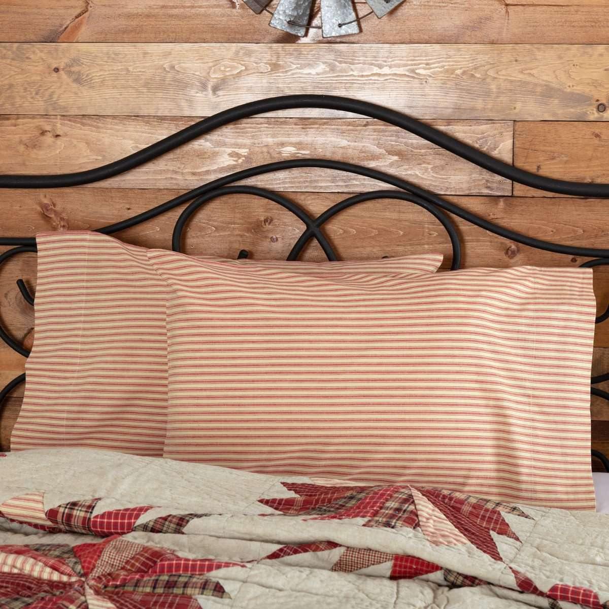 Ozark Red Ticking Stripe Standard Pillow Case Set of 2 21x30
