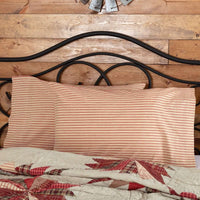 Thumbnail for Ozark Red Ticking Stripe Standard Pillow Case Set of 2 21x30