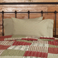 Thumbnail for Prairie Winds Green Ticking Stripe Standard Pillow Case Set of 2 21x30