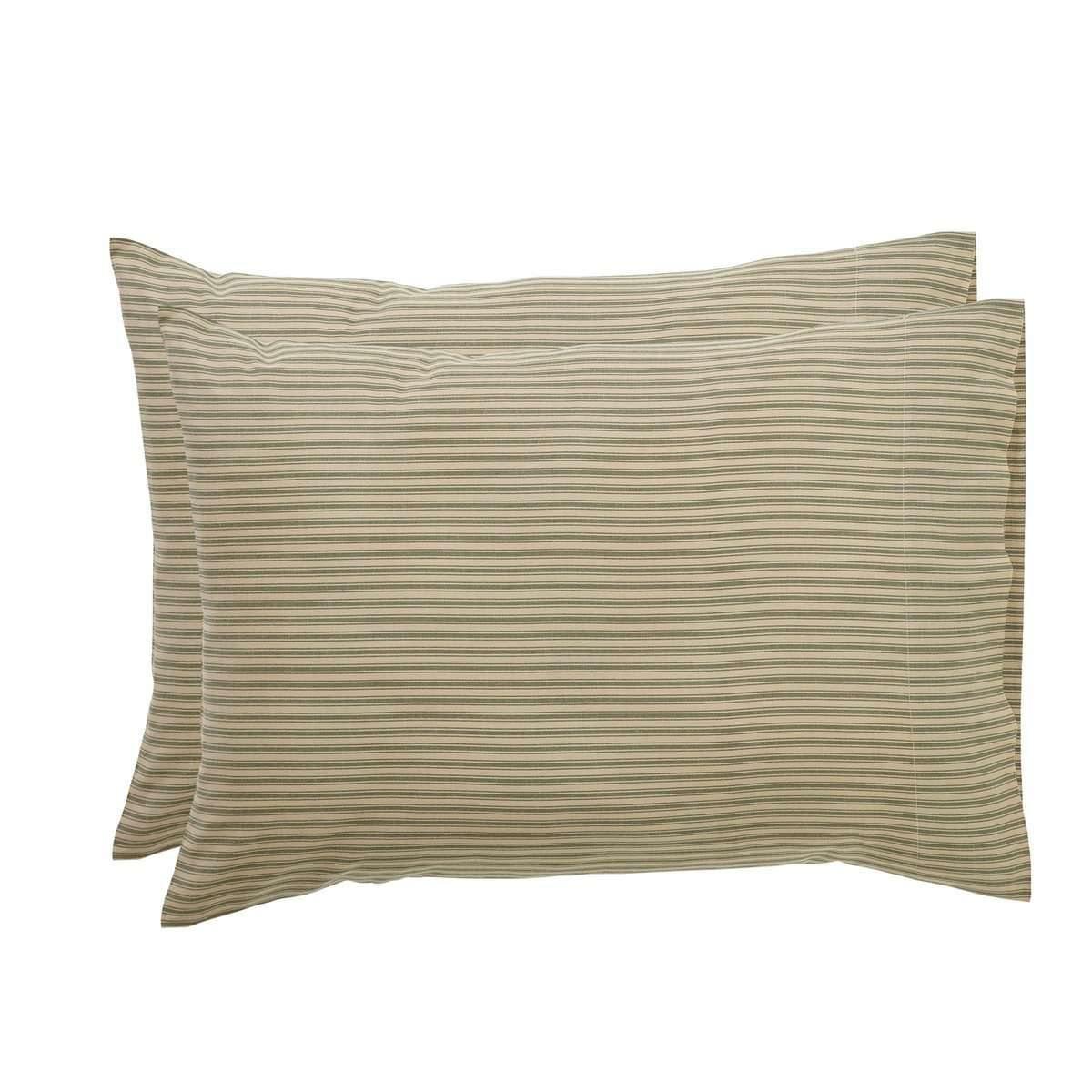 Prairie Winds Green Ticking Stripe Standard Pillow Case Set of 2 21x30 VHC Brands - The Fox Decor