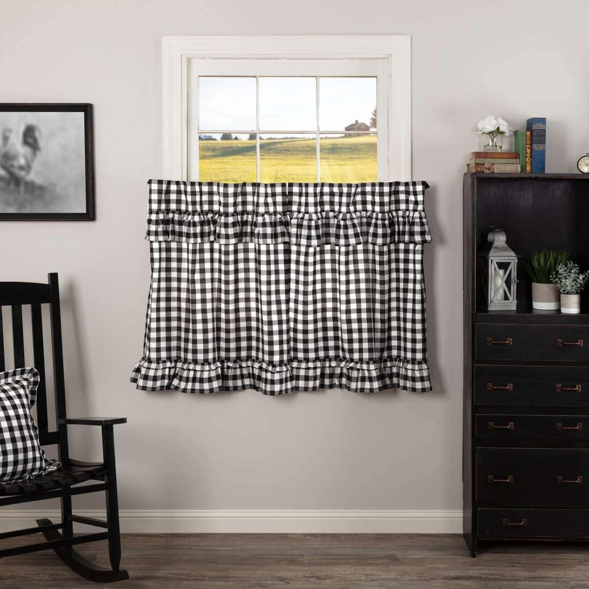 Annie Buffalo Black Check Ruffled Tier Curtain Set of 2 L36xW36 - The Fox Decor