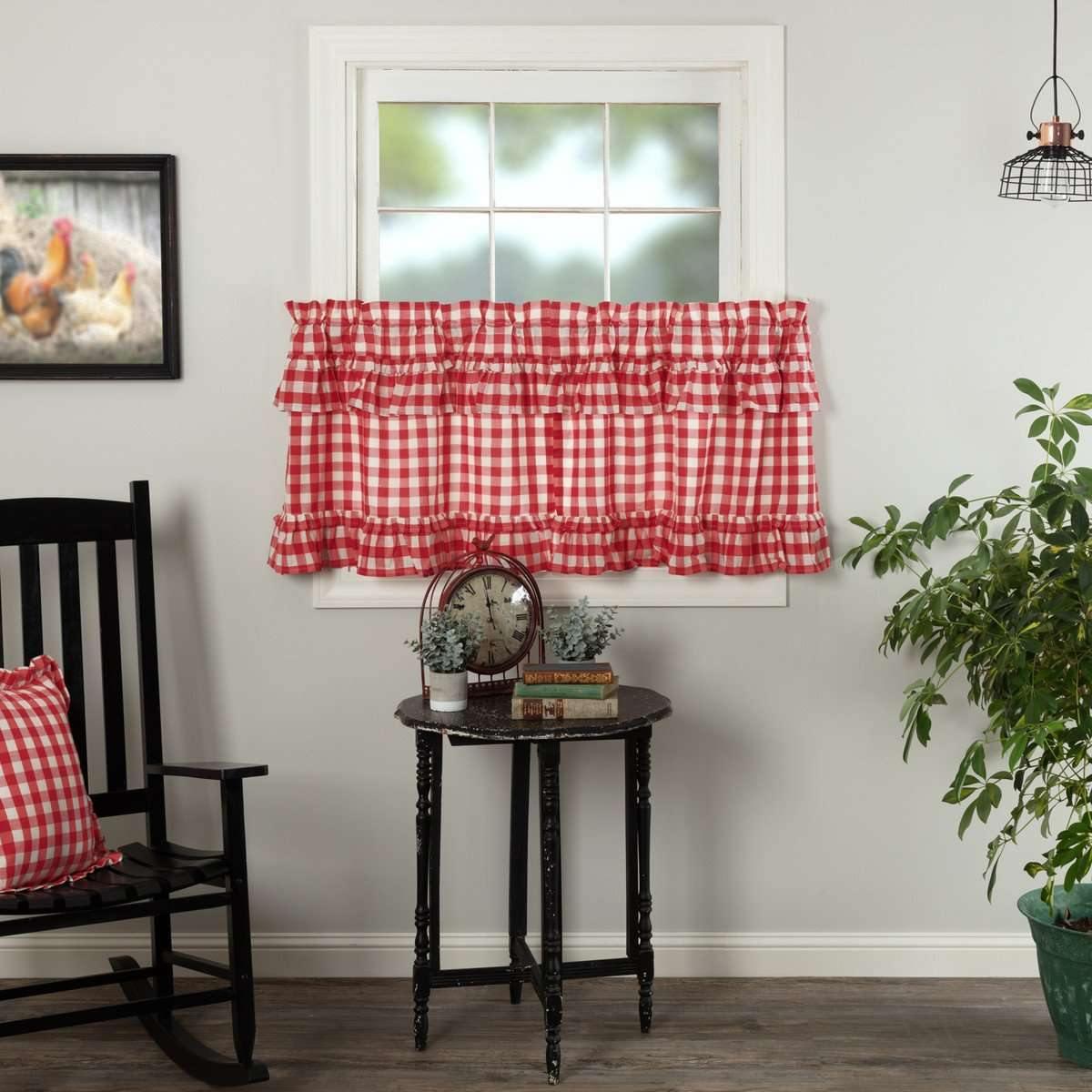 Annie Buffalo Red Check Ruffled Tier Curtain Set of 2 L24xW36 - The Fox Decor