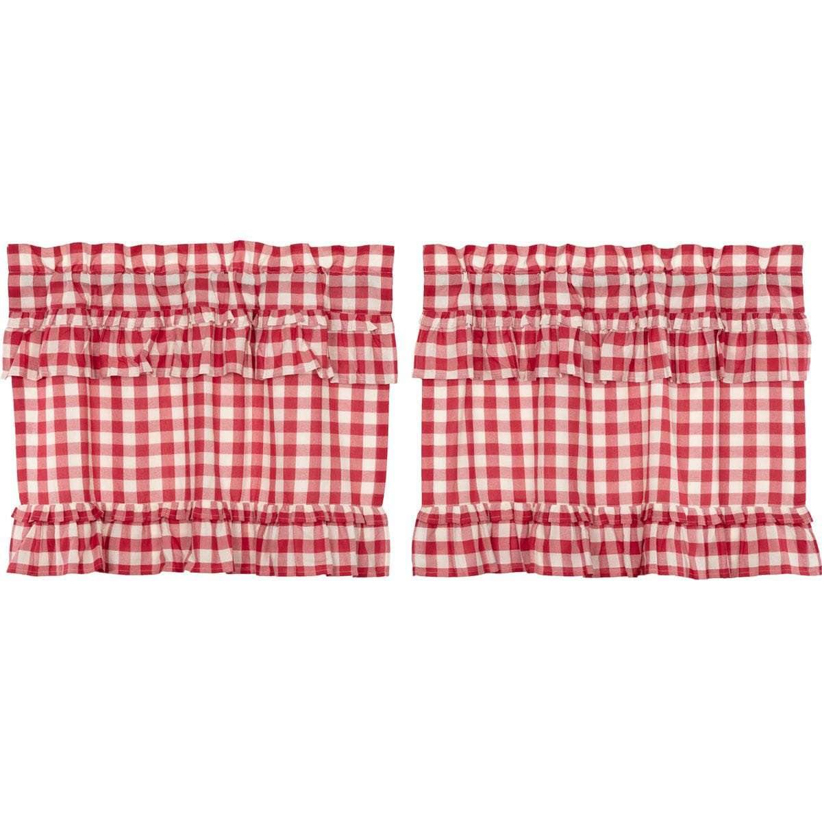 Annie Buffalo Red Check Ruffled Tier Curtain Set of 2 L24xW36 - The Fox Decor
