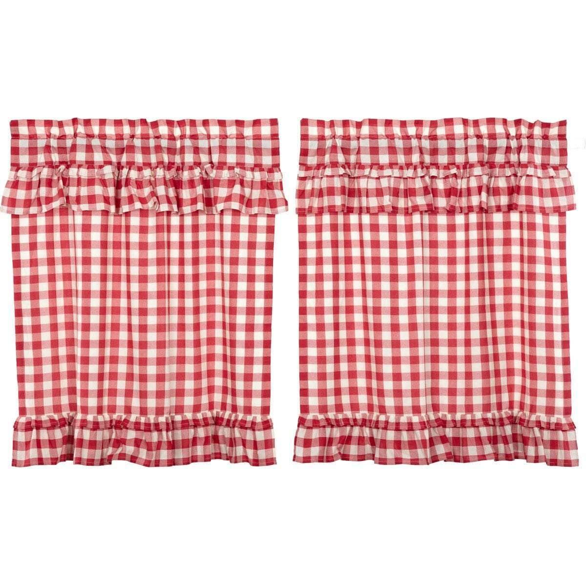 Annie Buffalo Red Check Ruffled Tier Curtain Set of 2 L36xW36 - The Fox Decor