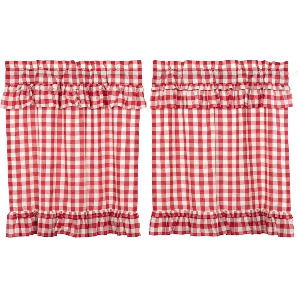 Annie Buffalo Red Check Ruffled Tier Curtain Set of 2 L36xW36 - The Fox Decor