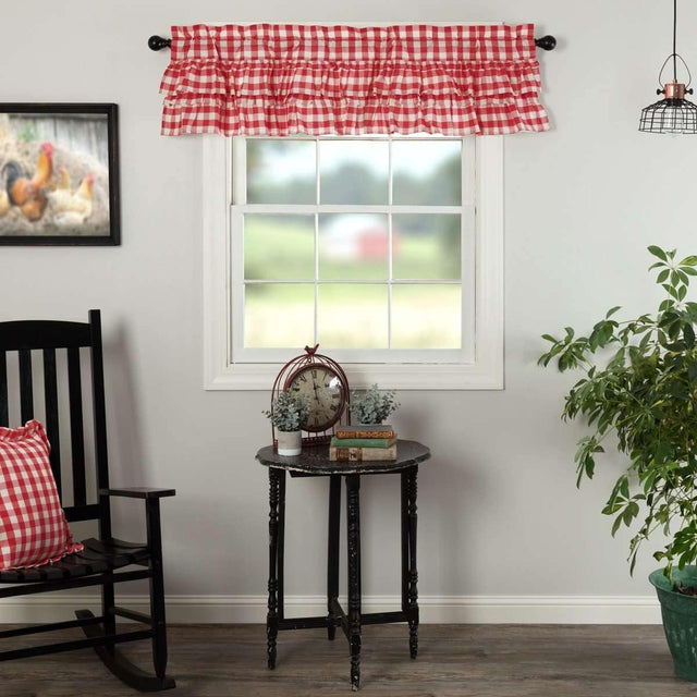 Annie Buffalo Red Check Ruffled Valance Curtain 16x60 VHC Brands - The Fox Decor