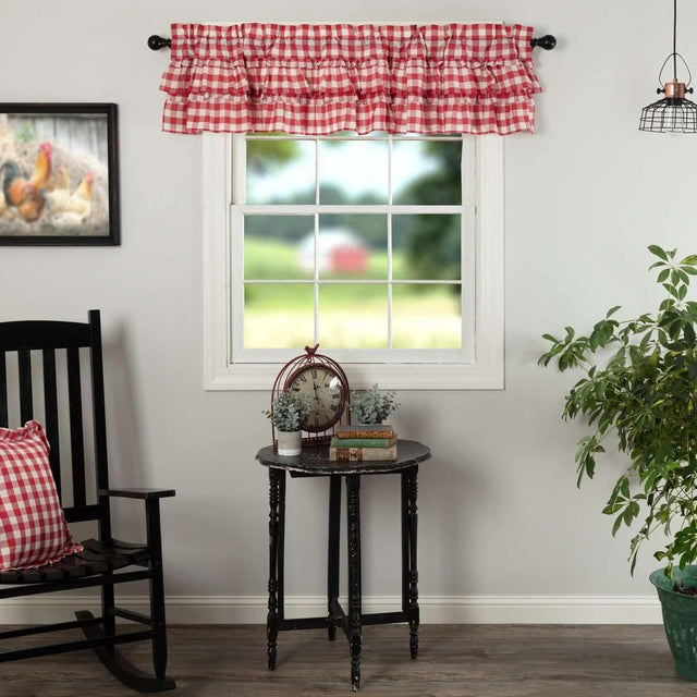 Annie Buffalo Red Check Ruffled Valance Curtain 16x72 VHC Brands - The Fox Decor