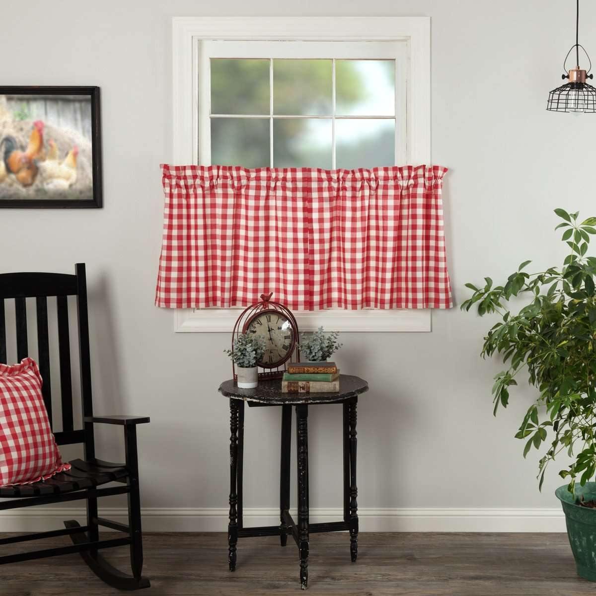 Annie Buffalo Red Check Tier Curtain Set of 2 L24xW36 - The Fox Decor