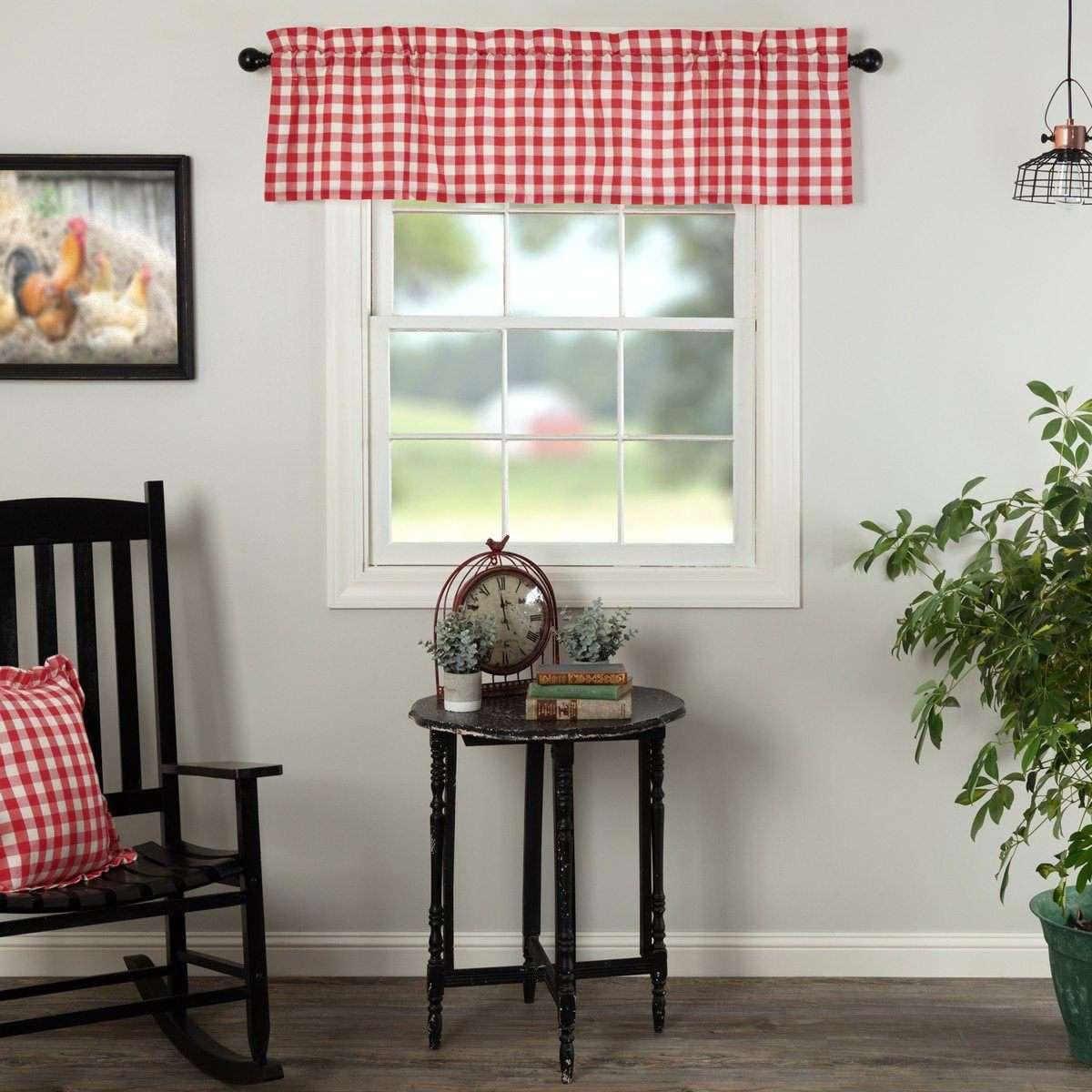 Annie Buffalo Check Valance Curtain Black, Grey, Red, Tan - The Fox Decor