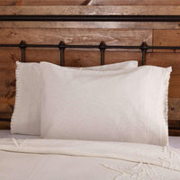 Thumbnail for Burlap Antique White Standard Pillow Case w/ Fringed Ruffle Set of 2 21x30