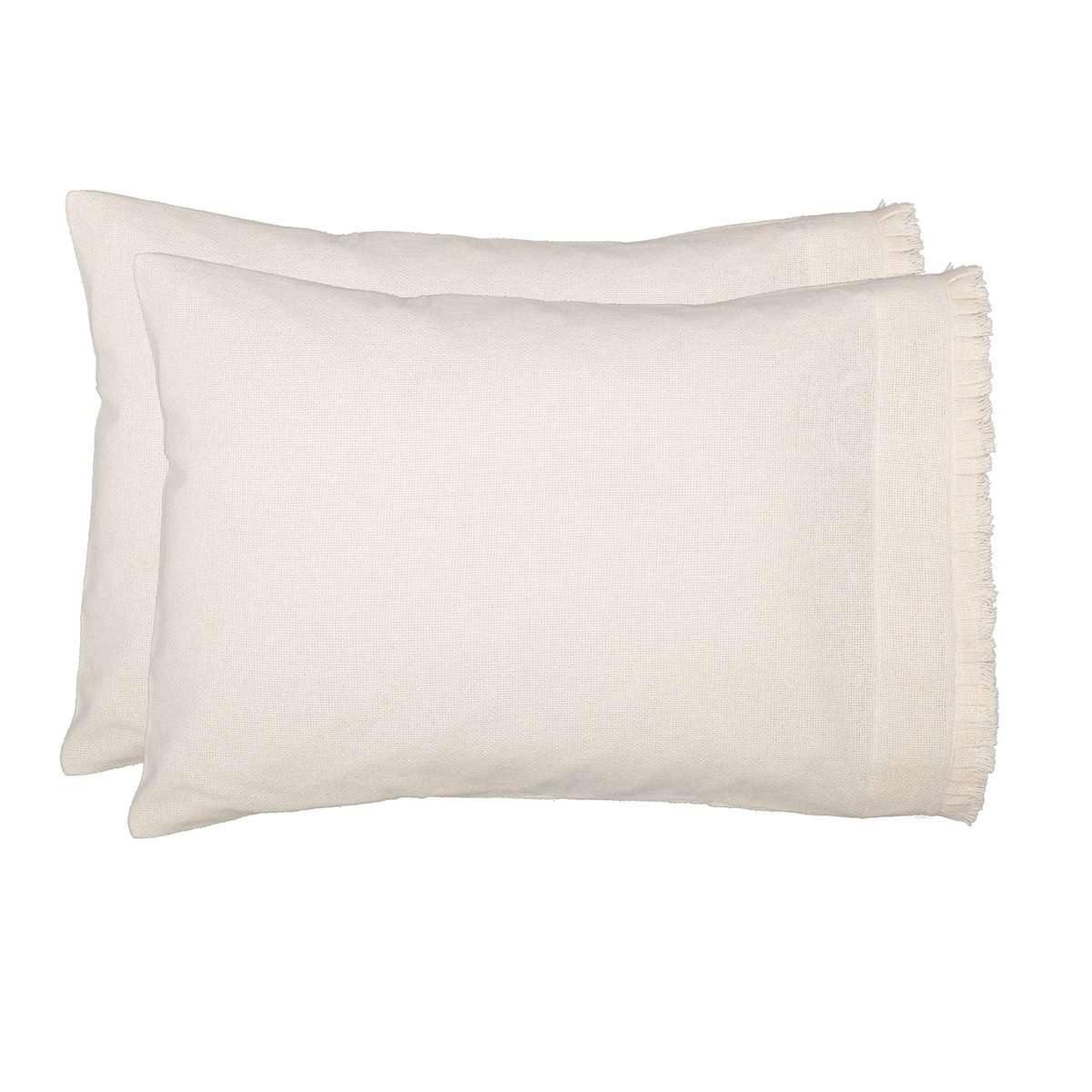 Burlap Antique White Standard Pillow Case w/ Fringed Ruffle Set of 2 21x30 VHC Brands - The Fox Decor