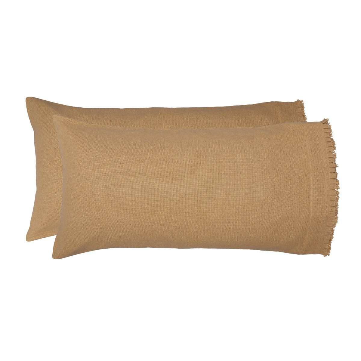 Burlap Natural King Pillow Case w/ Fringed Ruffle Set of 2 21x40 VHC Brands - The Fox Decor