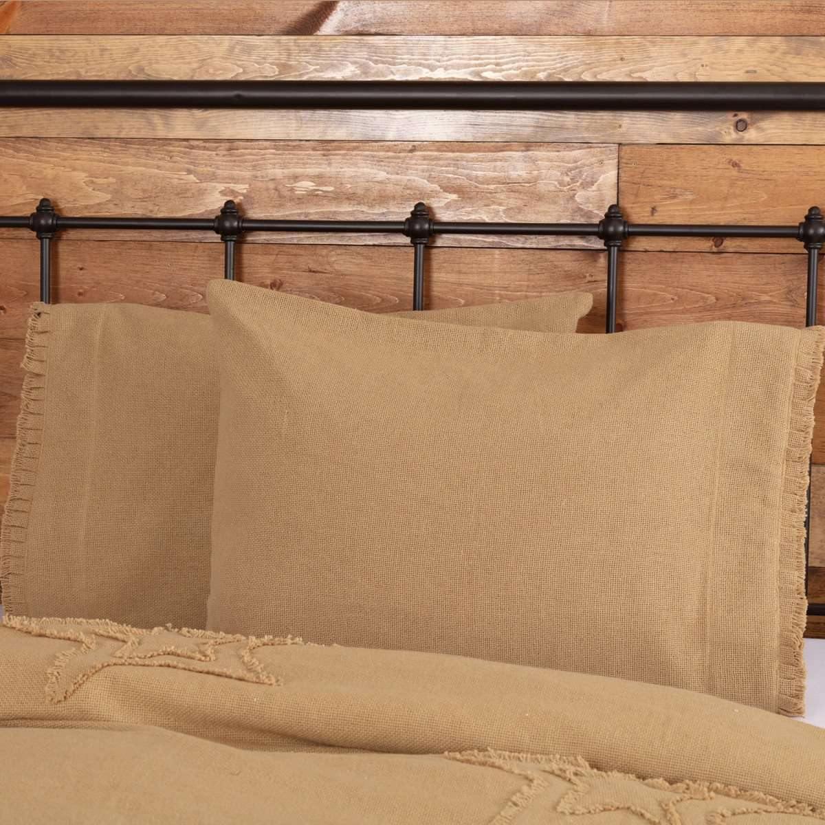 Burlap Natural Standard Pillow Case w/ Fringed Ruffle Set of 2 21x30 VHC Brands - The Fox Decor