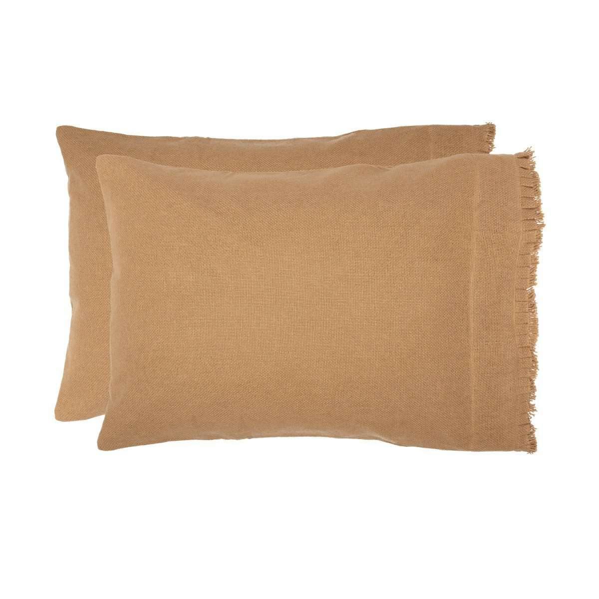 Burlap Natural Standard Pillow Case w/ Fringed Ruffle Set of 2 21x30 VHC Brands - The Fox Decor