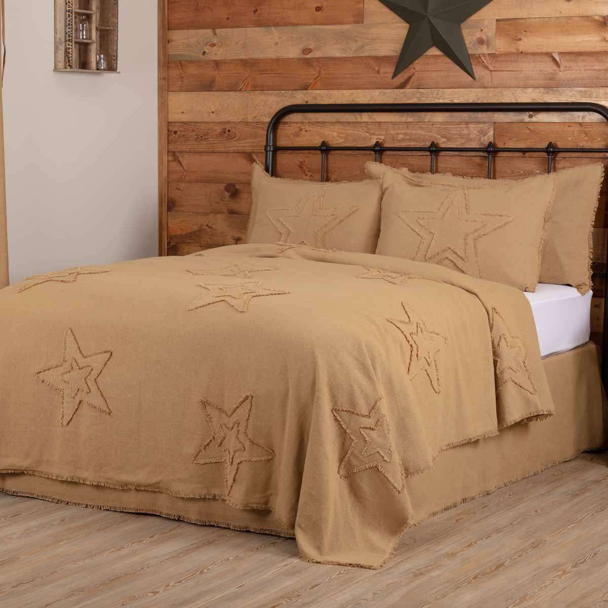 Burlap Natural Star King/Queen/Twin Coverlet - The Fox Decor