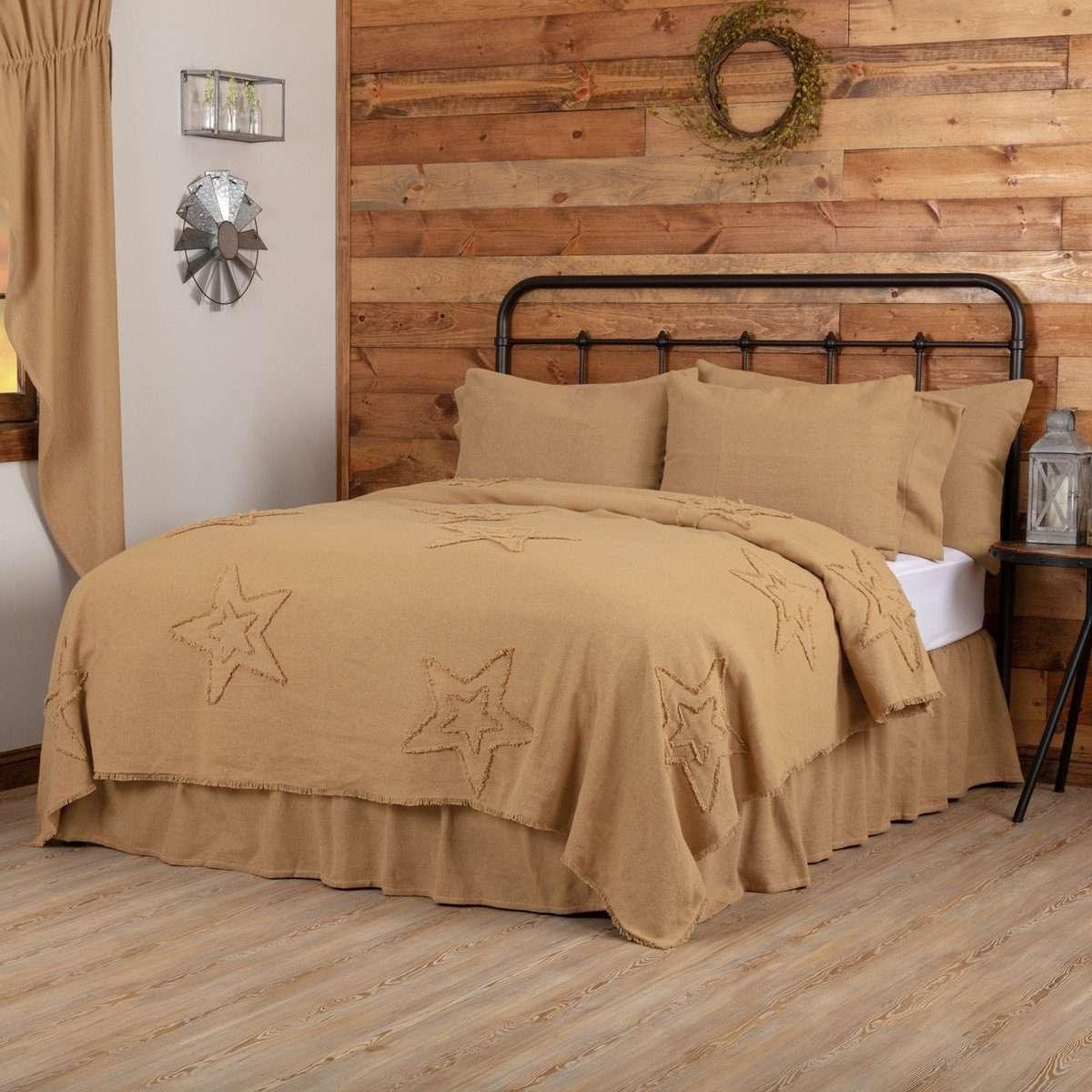 Burlap Natural Star King/Queen/Twin Coverlet - The Fox Decor