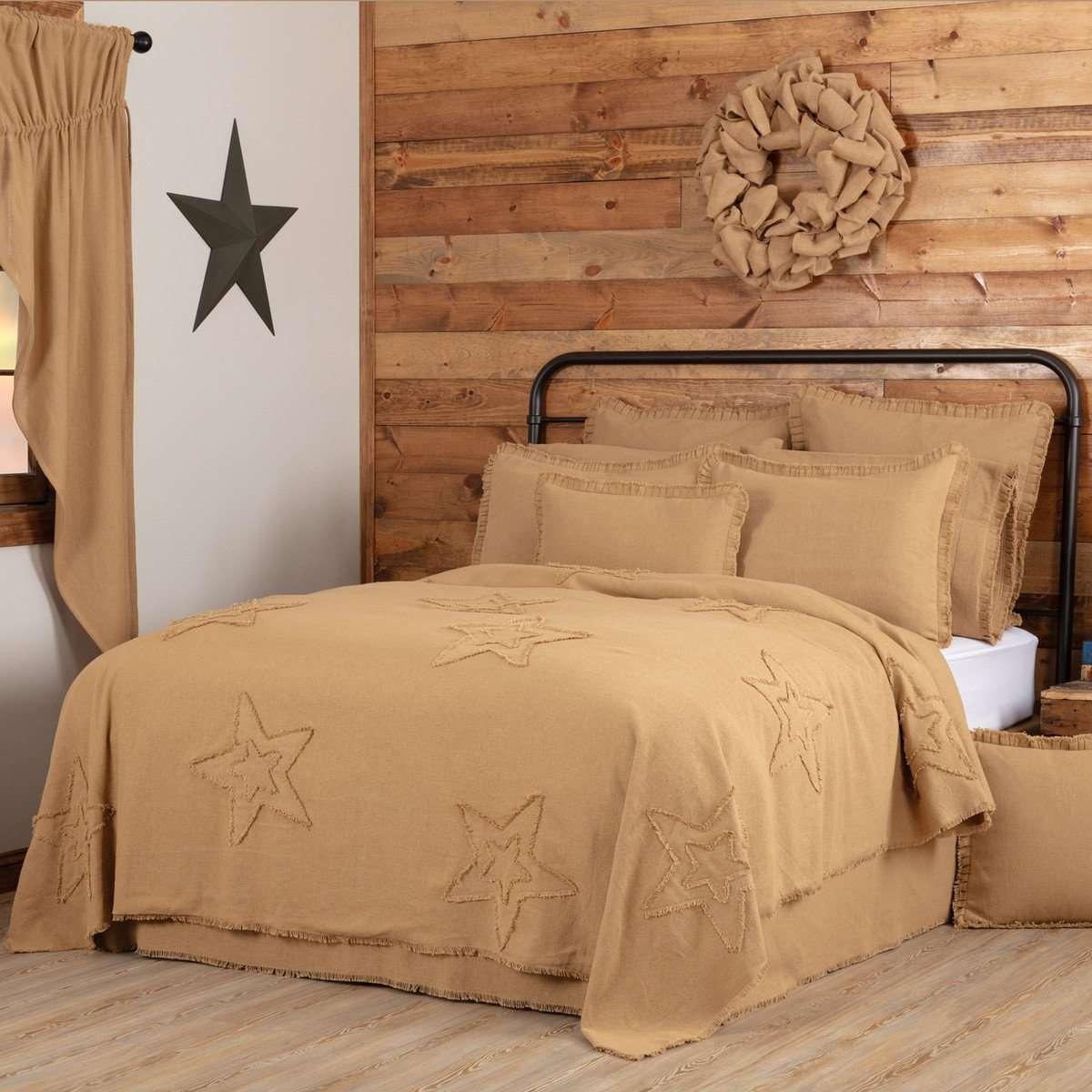 Burlap Natural Star King/Queen/Twin Coverlet - The Fox Decor