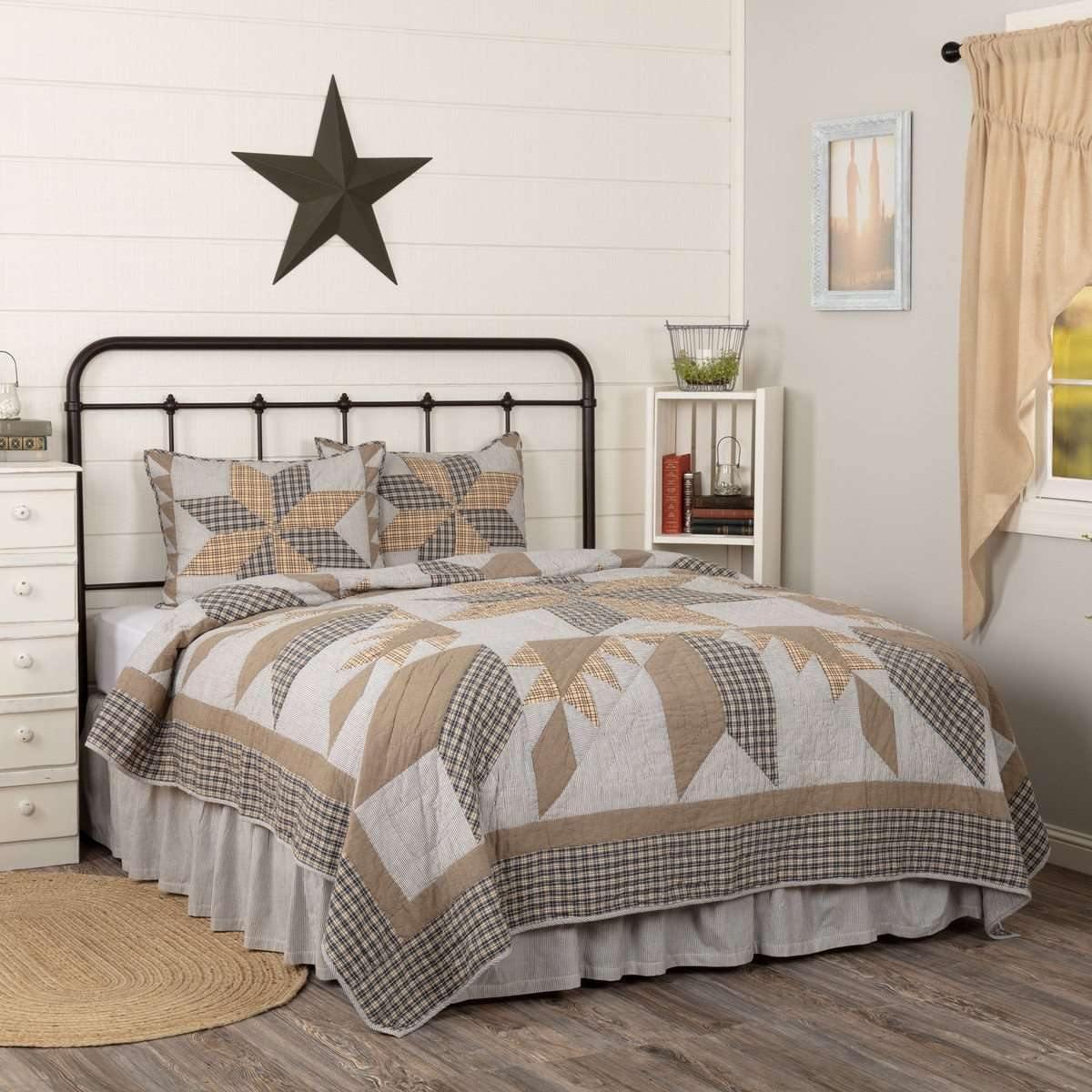 Dakota Star Farmhouse Blue California King Quilt Set (1 Quilt 130Wx115L & 2 Shams 21x37) VHC Brands - The Fox Decor