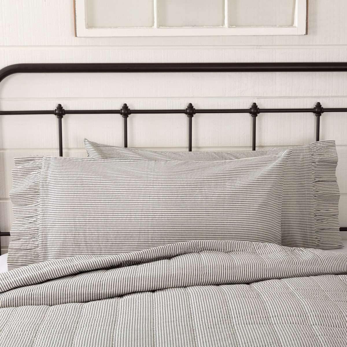 Hatteras Seersucker Blue Ticking Stripe King Pillow Case Set of 2 21x40 VHC Brands - The Fox Decor