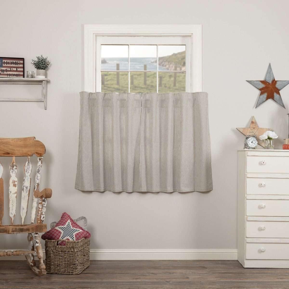 Hatteras Seersucker Blue Ticking Stripe Tier Set of 2 L36xW36 VHC Brands - The Fox Decor