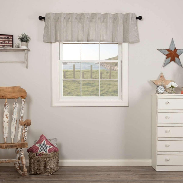 Hatteras Seersucker Blue Ticking Stripe Valance Curtain 16x72 VHC Brands - The Fox Decor