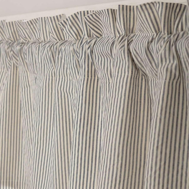 Hatteras Seersucker Blue Ticking Stripe Valance Curtain 16x72 VHC Brands - The Fox Decor