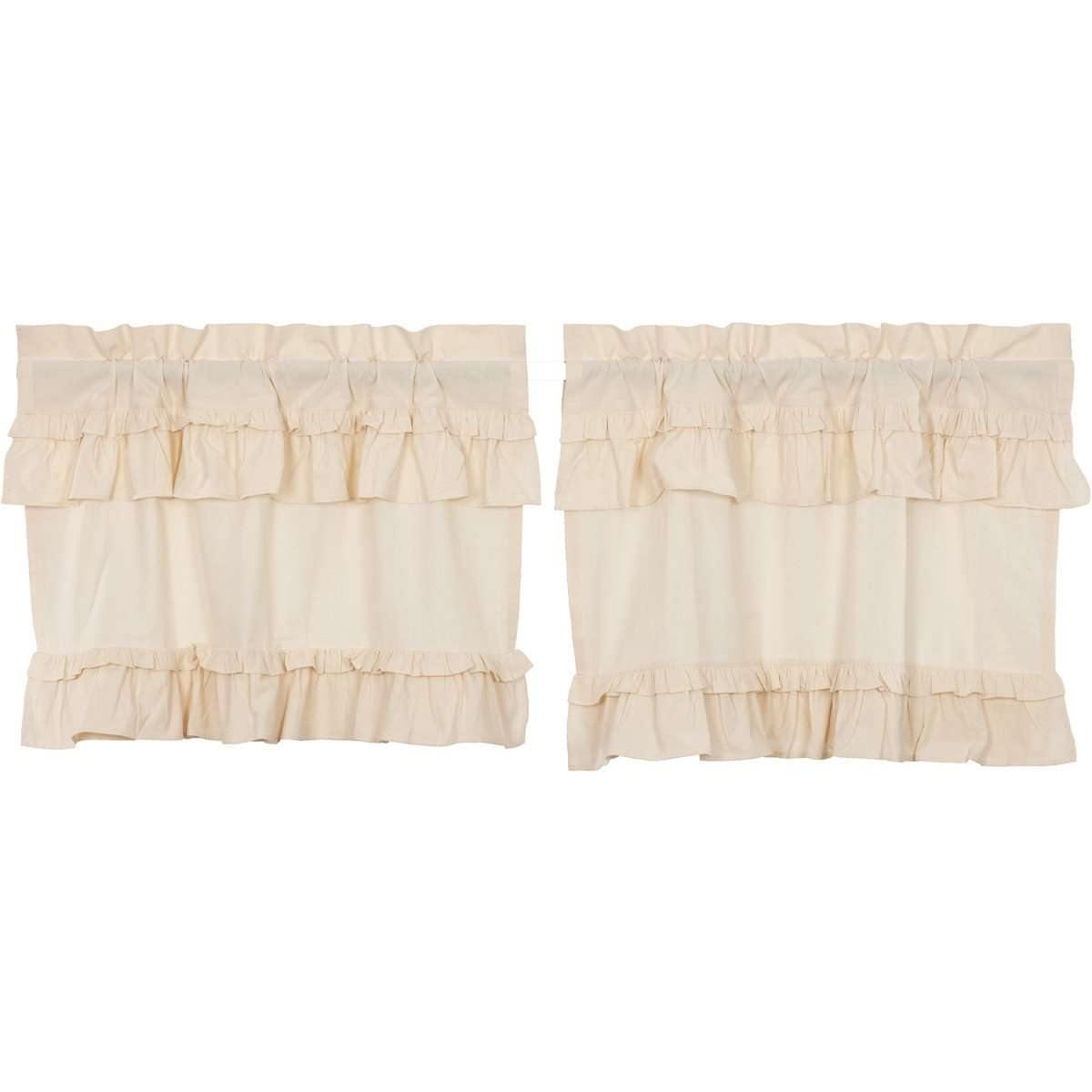 Muslin Ruffled Unbleached Natural Tier Curtain Set of 2 L24xW36 VHC Brands - The Fox Decor