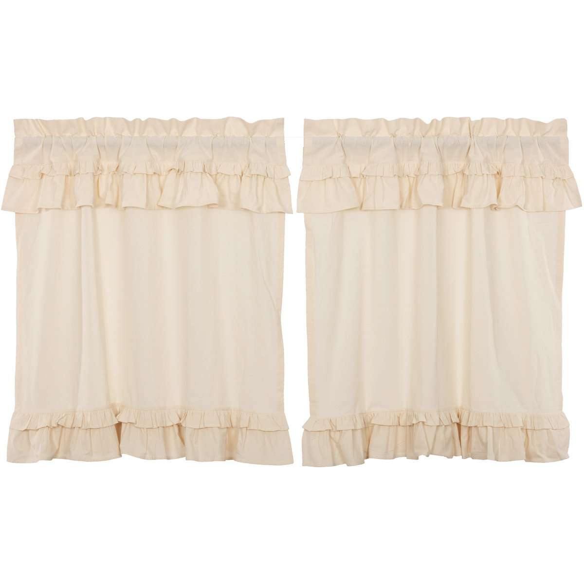 Muslin Ruffled Unbleached Natural Tier Curtain Set of 2 L36xW36 VHC Brands - The Fox Decor