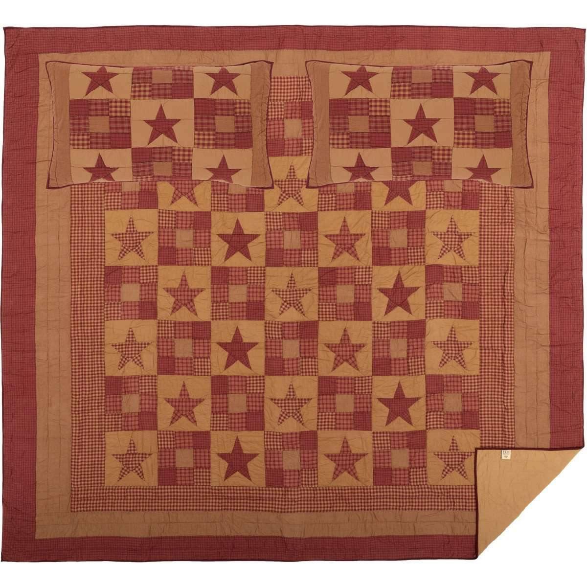 Ninepatch Star California King Quilt Set; 1-Quilt 130Wx115L w/2 Shams 21x37 VHC Brands full