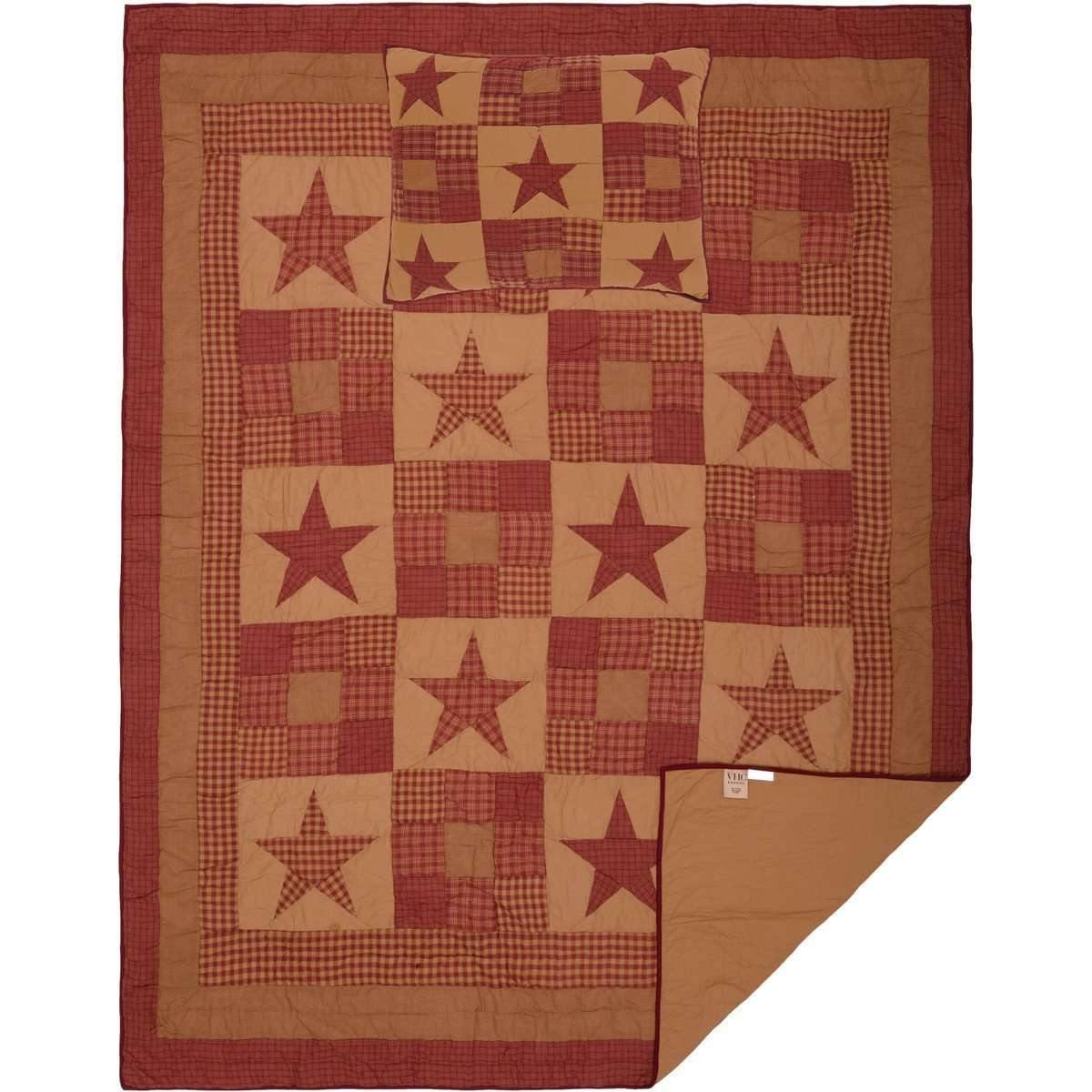Ninepatch Star Twin Quilt Set; 1-Quilt 68Wx86L w/1 Sham 21x27 VHC Brands - The Fox Decor