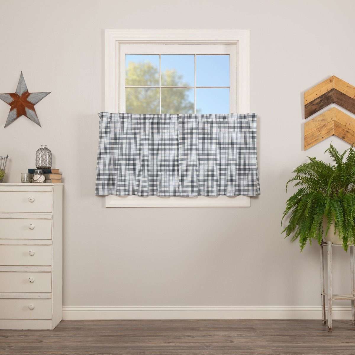 Sawyer Mill Blue Plaid Tier Curtain Set VHC Brands - The Fox Decor